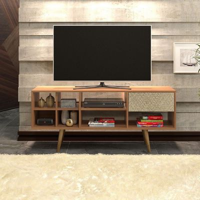 Laredo TV Rack - Up to 55 Inches with Drawer - Almond/Rattan