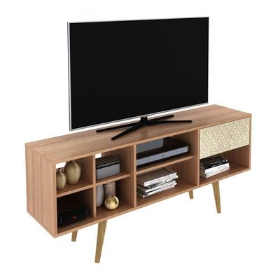 Laredo TV Rack - Up to 55 Inches with Drawer - Almond/Rattan