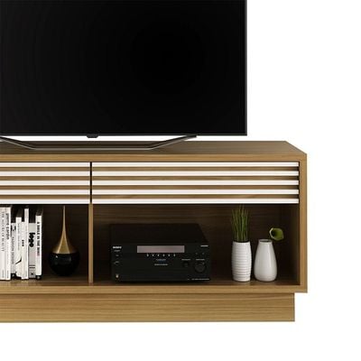 خزانة تلفاز مع درجين من دينو بمقاسات بمقاسات حتى 65 إنش - خشب بلون طبيعي / أبيض