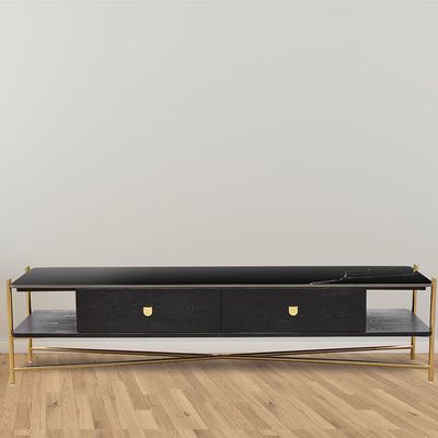 Kenn Sintered Stone TV Unit - For TVs Up to 70 Inches - Black/Gold - With 2-Year Warranty