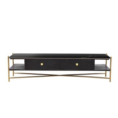 Kenn Sintered Stone TV Unit - For TVs Up to 70 Inches - Black/Gold - With 2-Year Warranty