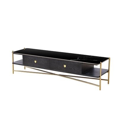 Kenn Sintered Stone TV Unit - For TVs Up to 70 Inches - Black/Gold - With 2-Year Warranty