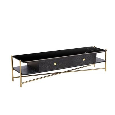 Kenn Sintered Stone TV Unit - For TVs Up to 70 Inches - Black/Gold - With 2-Year Warranty