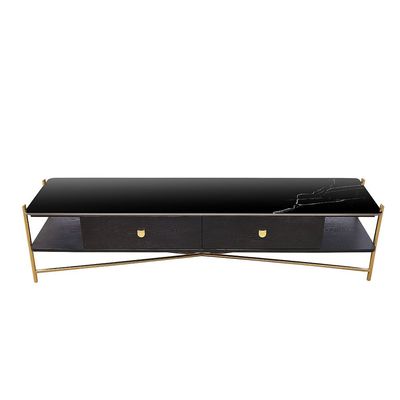 Kenn Sintered Stone TV Unit - For TVs Up to 70 Inches - Black/Gold - With 2-Year Warranty