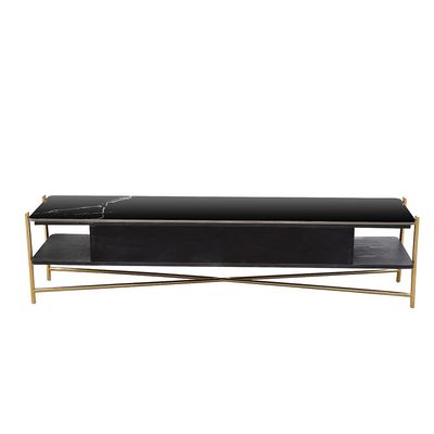 Kenn Sintered Stone TV Unit - For TVs Up to 70 Inches - Black/Gold - With 2-Year Warranty