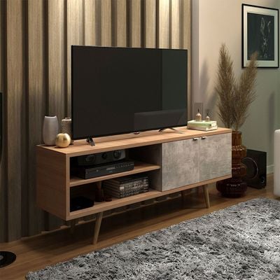 Wynn TV Unit with 2 Doors - Up to 60 Inches - Light Brown/Grey - With 2-Year Warranty