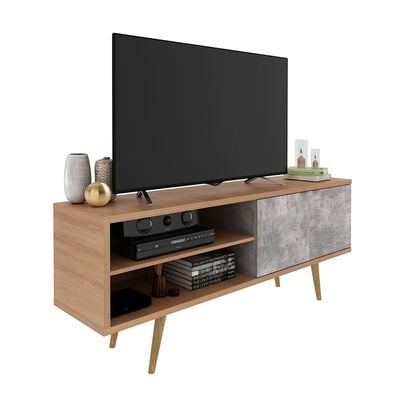 Wynn TV Unit with 2 Doors - Up to 60 Inches - Light Brown/Grey - With 2-Year Warranty