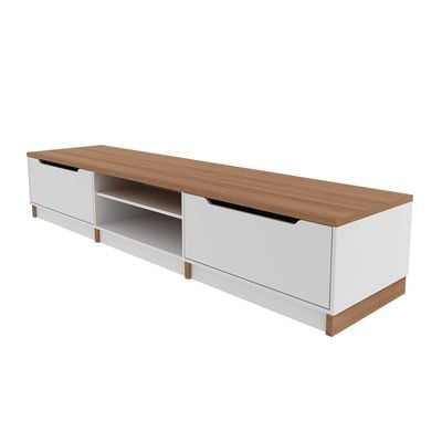 Royan Large TV Unit with 2 Drawers - Up to 98 Inches - Light Brown/White - With 2-Year Warranty