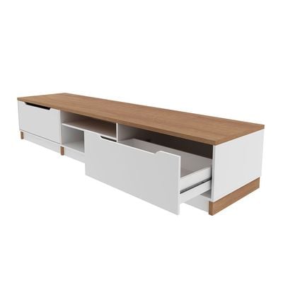 Royan Large TV Unit with 2 Drawers - Up to 98 Inches - Light Brown/White - With 2-Year Warranty