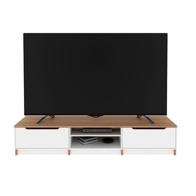 Royan Large TV Unit with 2 Drawers - Up to 98 Inches - Light Brown/White - With 2-Year Warranty