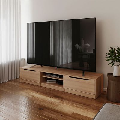 Royan Large TV Unit with 2 Drawers - Up to 98 Inches - Light Brown - With 2-Year Warranty