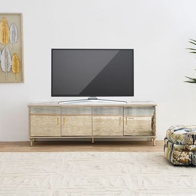 Renies TV Unit up to 75 Inches- White/Gold - With 2-Year Warranty