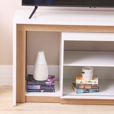 Lucia TV Unit with Extendable Top - Up To 55 Inches - Off White/Almond - With 2-Year Warranty