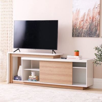 Lucia TV Unit with Extendable Top - Up To 55 Inches - Off White/Almond - With 2-Year Warranty