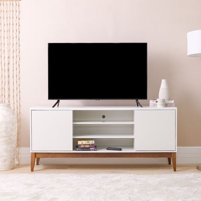 Titan TV Unit - Up to 65 Inches - Off White/Natural Wood - With 2-Year Warranty