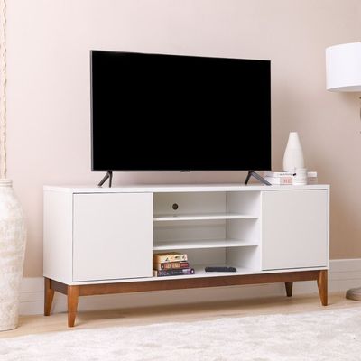 Titan TV Unit - Up to 65 Inches - Off White/Natural Wood - With 2-Year Warranty