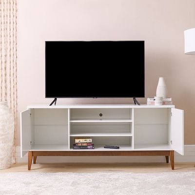 Titan TV Unit - Up to 65 Inches - Off White/Natural Wood - With 2-Year Warranty