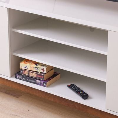 Titan TV Unit - Up to 65 Inches - Off White/Natural Wood - With 2-Year Warranty