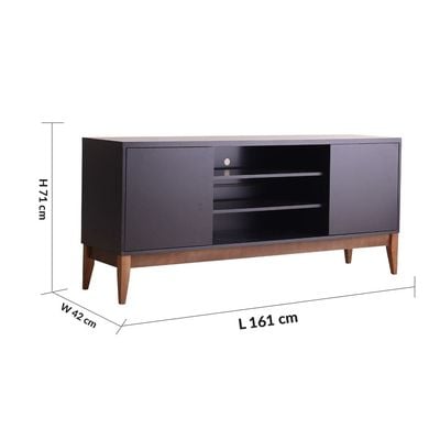 Titan TV Unit - Up to 65 Inches - Black/Natural Wood - With 2-Year Warranty