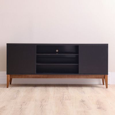 Titan TV Unit - Up to 65 Inches - Black/Natural Wood - With 2-Year Warranty