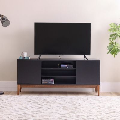 Titan TV Unit - Up to 65 Inches - Black/Natural Wood - With 2-Year Warranty