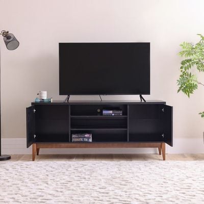 Titan TV Unit - Up to 65 Inches - Black/Natural Wood - With 2-Year Warranty