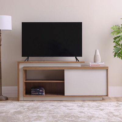 Lucia TV Unit with Extendable Top - Up to 55 Inches - Almond/Off White - With 2-Year Warranty