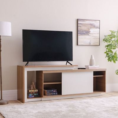 Lucia TV Unit with Extendable Top - Up to 55 Inches - Almond/Off White - With 2-Year Warranty