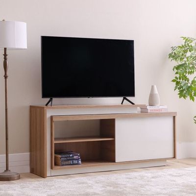 Lucia TV Unit with Extendable Top - Up to 55 Inches - Almond/Off White - With 2-Year Warranty