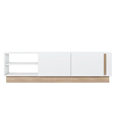 Camillo Wide TV Unit with Storage - Up to 70 Inches - High Gloss White/Light Oak - With 2-Year Warranty