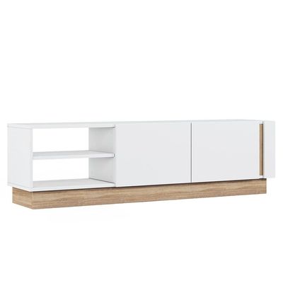 Camillo Wide TV Unit with Storage - Up to 70 Inches - High Gloss White/Light Oak - With 2-Year Warranty