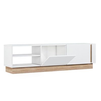 Camillo Wide TV Unit with Storage - Up to 70 Inches - High Gloss White/Light Oak - With 2-Year Warranty