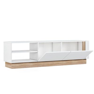 Camillo Wide TV Unit with Storage - Up to 70 Inches - High Gloss White/Light Oak - With 2-Year Warranty