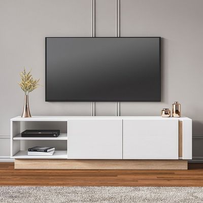 Camillo Wide Tv Unit W/ Storage- High Gloss White/L.Oak  - Upto 70  Inch