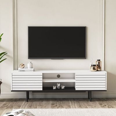 Colosseo TV Unit with Storage - Up to 70 Inches - High Gloss White/Black - With 2-Year Warranty