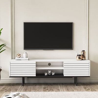 Colosseo Tv Unit W/ Storage- High Gloss White/Black  - Upto 70  Inch