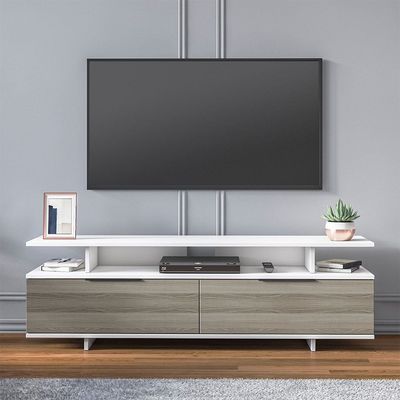 Dream TV Unit with Storage - Up to 65 Inches - High Gloss White/Oak - With 2-Year Warranty