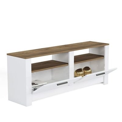 Grado Tv Unit W/ Storage- High Gloss White/Walnut  - Upto 65  Inch