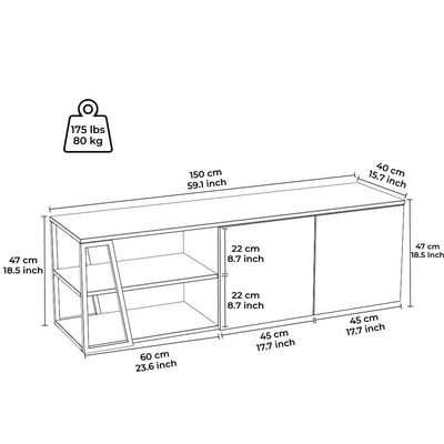 Manzoni TV Unit with Storage - Up to 65 Inches - High Gloss White/Light Oak - With 2-Year Warranty