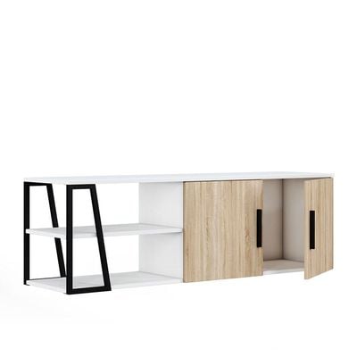 Manzoni TV Unit with Storage - Up to 65 Inches - High Gloss White/Light Oak - With 2-Year Warranty