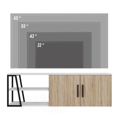 Manzoni TV Unit with Storage - Up to 65 Inches - High Gloss White/Light Oak - With 2-Year Warranty