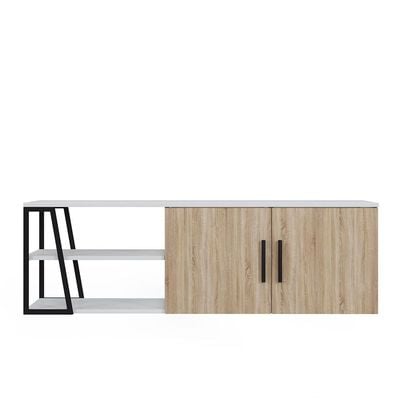 Manzoni TV Unit with Storage - Up to 65 Inches - High Gloss White/Light Oak - With 2-Year Warranty