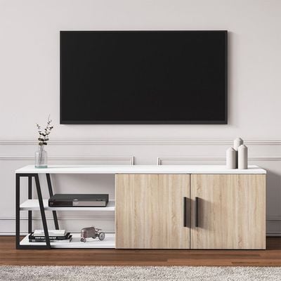 Manzoni Tv Unit W/ Storage - High Gloss White/L.Oak  - Upto 65  Inch