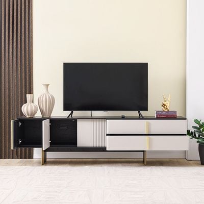 Cavalli TV Unit - For TVs up to 80 Inches - Cream/Black - With 2-Year Warranty