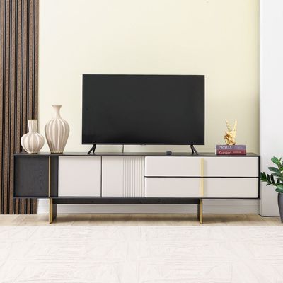 Cavalli TV Unit - For TVs up to 80 Inches - Cream/Black - With 2-Year Warranty