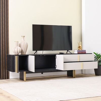 Cavalli TV Unit - For TVs up to 80 Inches - Cream/Black - With 2-Year Warranty