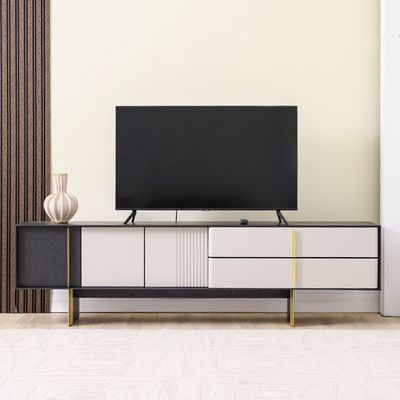 Cavalli TV Unit - For TVs up to 80 Inches - Cream/Black - With 2-Year Warranty