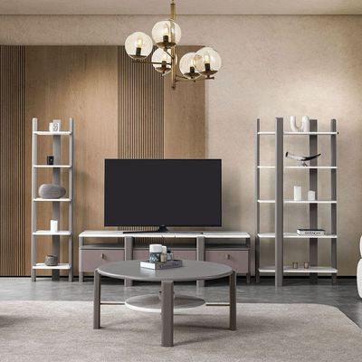 Artemis TV Unit w/2 curio racks set of 3 pcs- Matte Grey