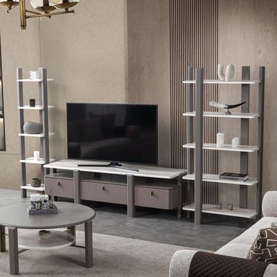 Artemis TV Unit w/2 curio racks set of 3 pcs- Matte Grey