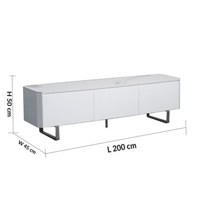 Monarch TV Unit - Up to 80 Inches - White/Brushed Silver - With 2-Year Warranty